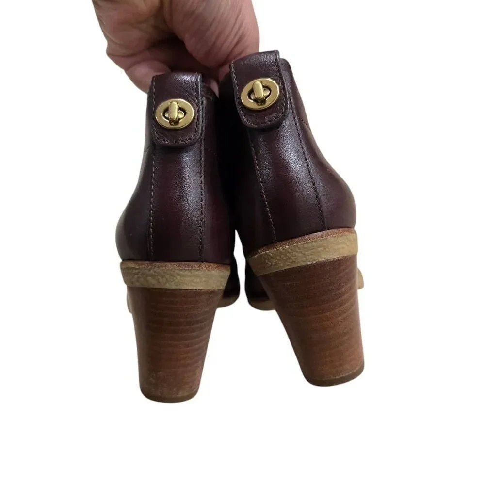 Coach Nikol Bootie Women's 5B Burgundy Leather Lace Up‎ Block Heel Boots Q1666